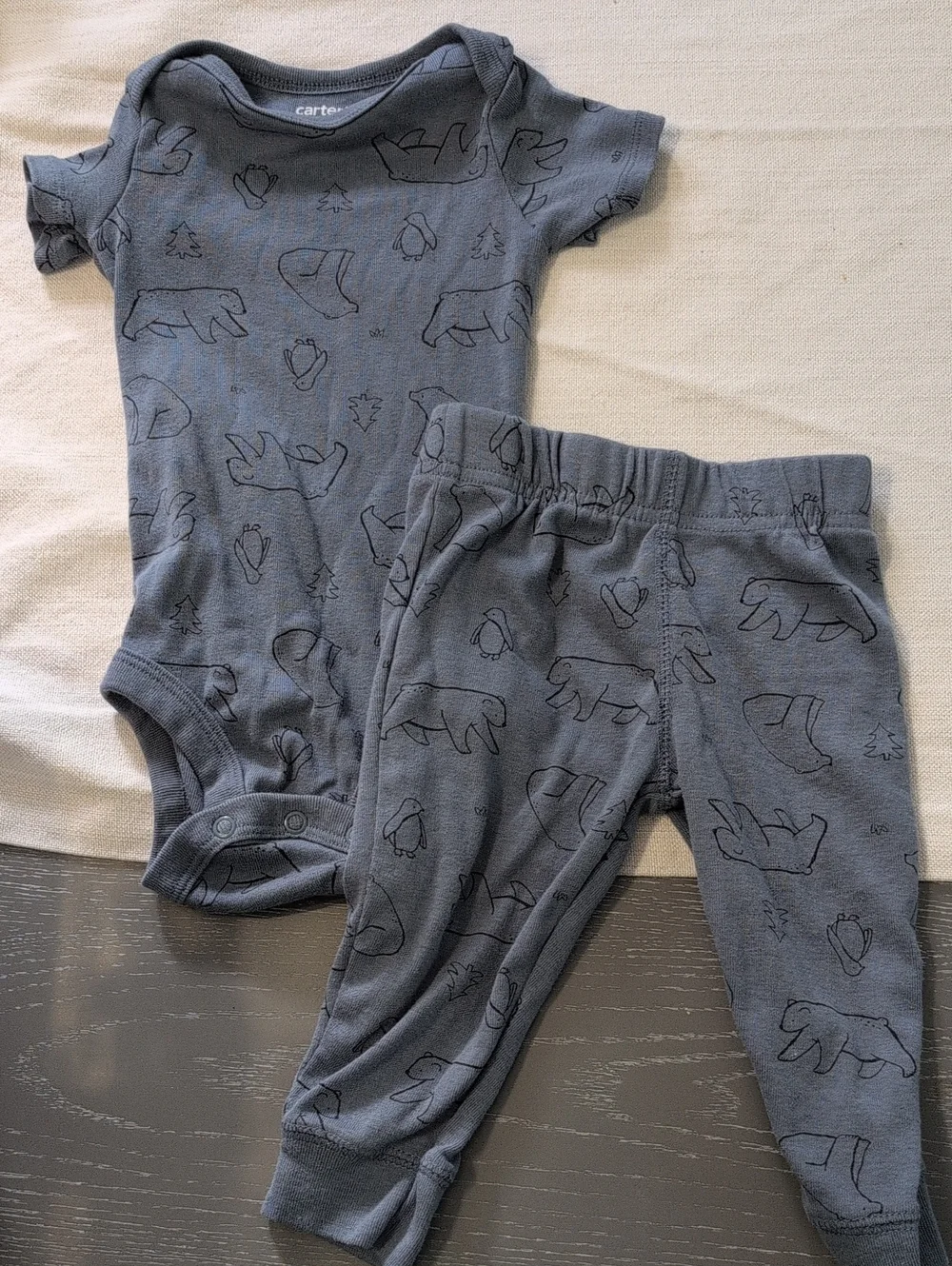 Carter's Charcoal Bear & Penguin Baby Bodysuit and Pants Set
